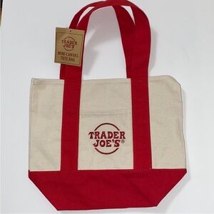 Trader Joe's Red and Cream Mini Canvas Tote Bag